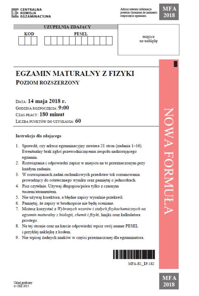 fizyka rozszerzona - arkusze maturalne
