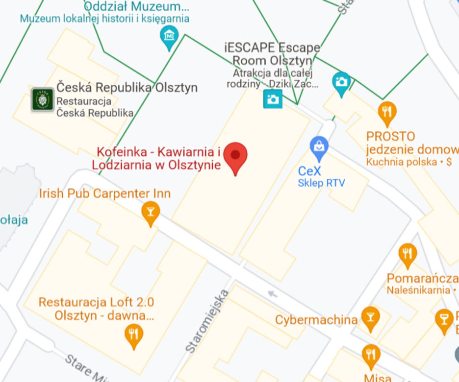 „Kofeinka - Kawiarnia i Lodziarnia w Olsztynie” Staromiejska 13 