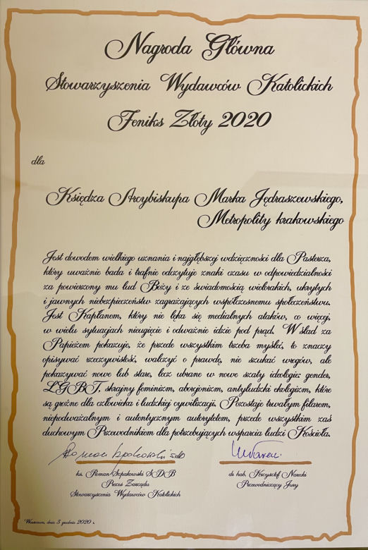 Złoty Feniks 2020 dla arcybiskupa Marka Jędraszewskiego. Za nami uroczysta gala wręczenia nagród