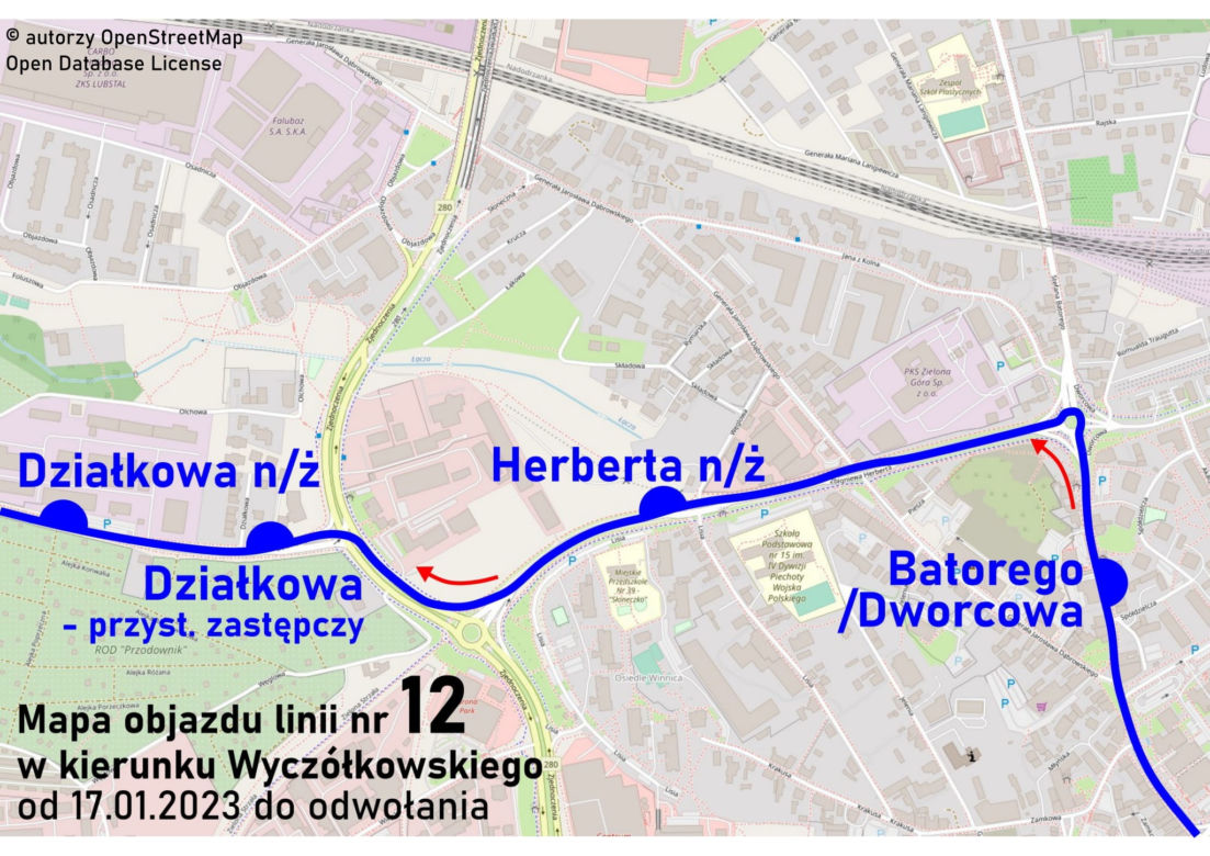 Zmiany w kursowaniu MZK w Zielonej Górze, styczeń 2023