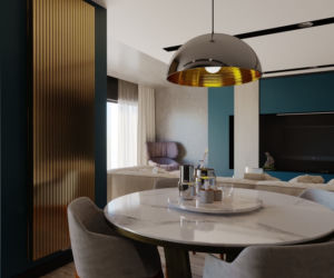 Elegancki salon z kuchnią - projekt koncepcyjny