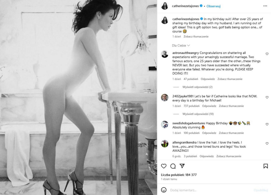 Catherine Zeta-Jones pokazała nagie zdjęcie. Wszystko z okazji urodzin męża!