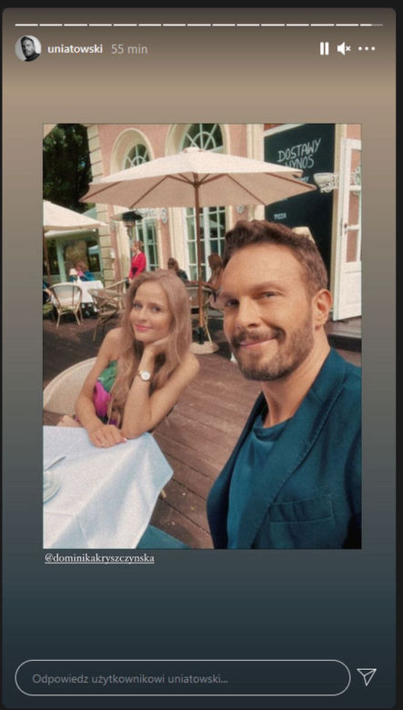 M jak miłość. Leszek (Sławek Uniatowski) i jego nowa kochanka (Dominika Kryszczyńska)
