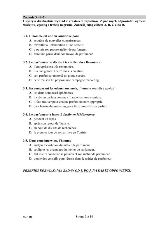 Matura 2020 AKUSZE CKE: j. francuski p. rozszerzony, 3