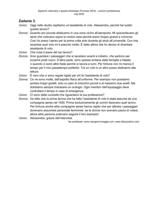 Matura 2025: włoski 7.05.2025. Arkusze CKE i odpowiedzi. Poziom podstawowy [Formuła 2023]	