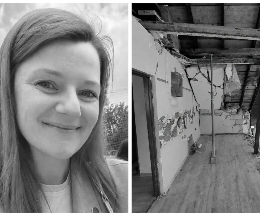 Karolina Mazek, która zmarła po wybuchu gazu. Obok zdjęcie zniszczonego domu. Więcej przeczytasz w Eska Siedlce.