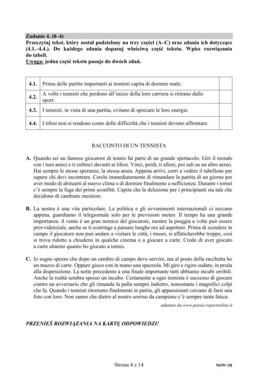 ARKUSZE CKE - Matura j. włoski - poziom rozszerzony 2019
