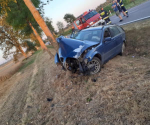 Kierowca BMW wypadł z drogi na zakręcie. Samochód uderzył w drzewo [ZDJECIA]