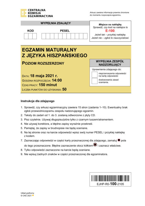 Matura 2021: Hiszpański rozszerzony. Arkusze CKE z hiszpańskiego znajdziesz tutaj [Matura 18.05.2021]