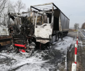 Pożar tira w Jaśle