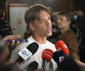 Maja Chwalińska na konferencji prasowej w Warszawie