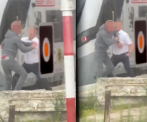 Bójka pasażera z konduktorem na peronie tuż przed odjazdem pociągu! Do sieci trafiło nagranie