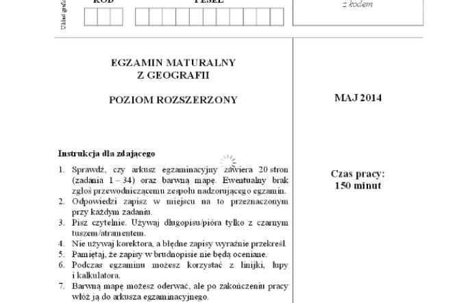 Arkusz geografia rozszerzony matura 2014