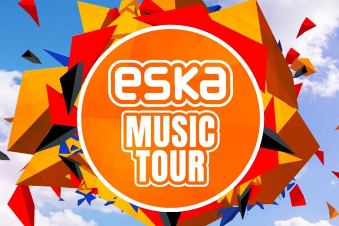 Logo ESKA Music Tour na tle kolorowych figur geometrycznych i nieba. O imprezie w Kraśniku przeczytasz na Eska Kraśnik.