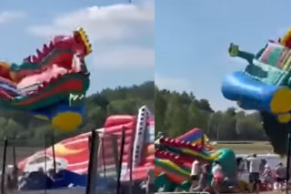 Sceny jak z HORRORU: Dmuchany zamek z dziećmi wystrzelił w niebo! Są ranni 