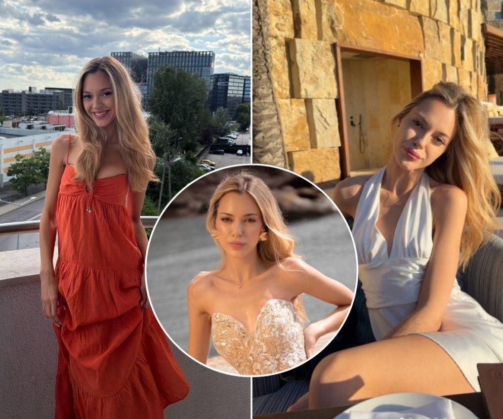 Kolaż zdjęć Mai Stórlis. Na miniaturze finalistka Miss Polski w lśniącej sukni. O modelce przeczytasz w serwisie Eska.