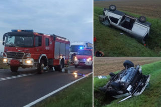 Przerażający wypadek busa! Dziewięć osób rannych po dachowaniu na DK 22 [ZDJĘCIA]