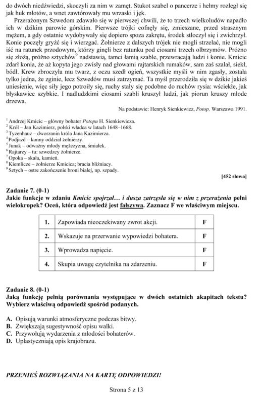 EGZAMIN GIMNAZJALNY 2013 JĘZYK POLSKI - ODPOWIEDZI, ARKUSZE z CKE