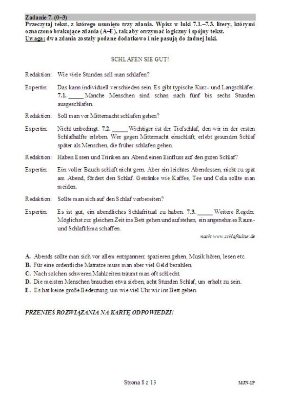 Matura niemiecki podstawa 8