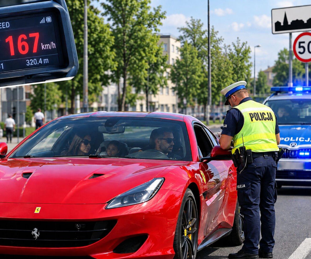 Zatrzymali kierowcę Ferrari. Miał na liczniku 167 km/h, a wiózł żonę i dziecko