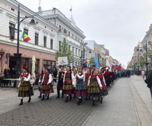 Pochód studentów ulicą Piotrkowską