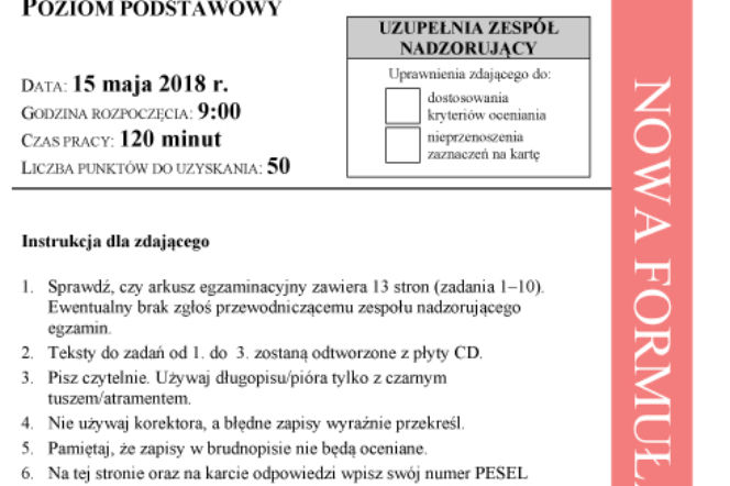 Arkusze maturalne 2018 Język niemiecki poz. Podstawowy