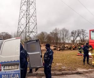 Desperat na słupie wysokiego napięcia