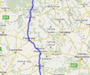 Trasa 57 Warszawa-Mikołajki - mapka