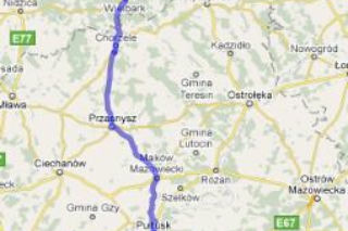 Trasa 57 Warszawa-Mikołajki - mapka