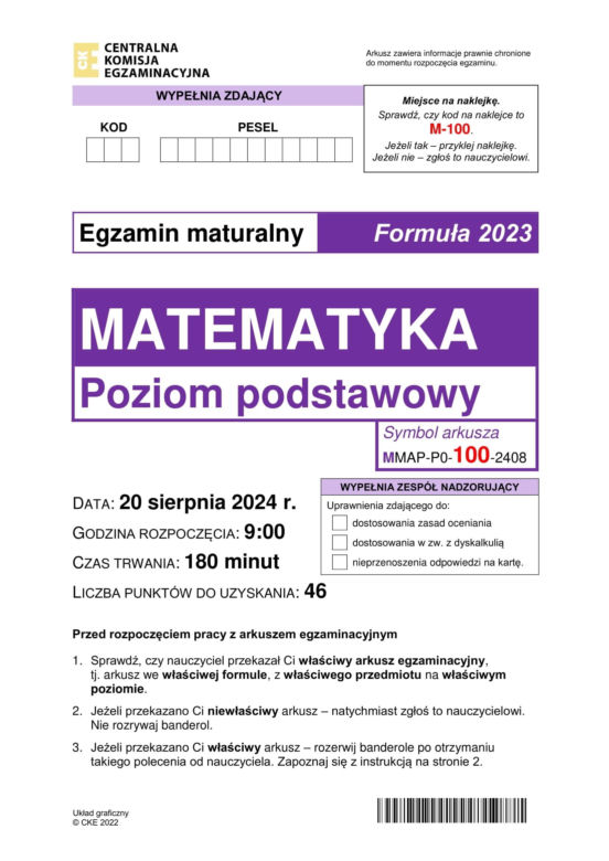 Matura poprawkowa 2024: matematyka. Arkusze CKE i odpowiedzi [Formuła 2023]