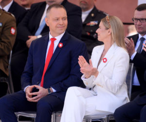 Warszawa. Święto Narodowe Trzeciego Maja. Para prezydencka na Placu Zamkowym w Warszawie