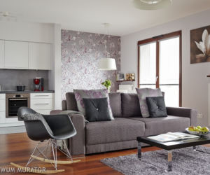 Aranżacja salonu: szara sofa