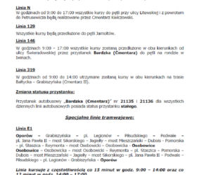 Organizacja komunikacji miejskiej w okresie Wszystkich Świętych