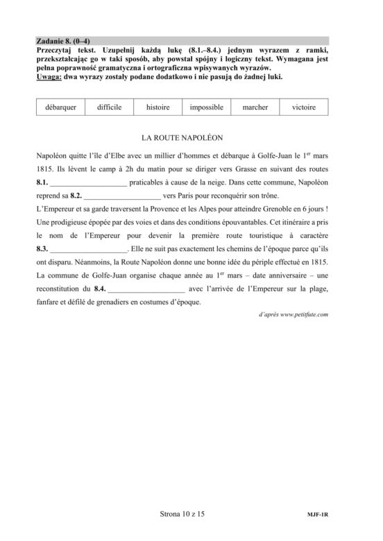 ARKUSZE CKE - Matura francuski - poziom rozszerzony 2019