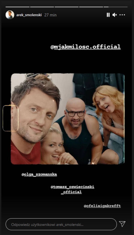 M jak miłość na planie. Ula (Iga Krefft), Bartek (Arek Smoleński), Andrzejek (Tomasz Oświeciński), Marzenka (Olga Szomańska)