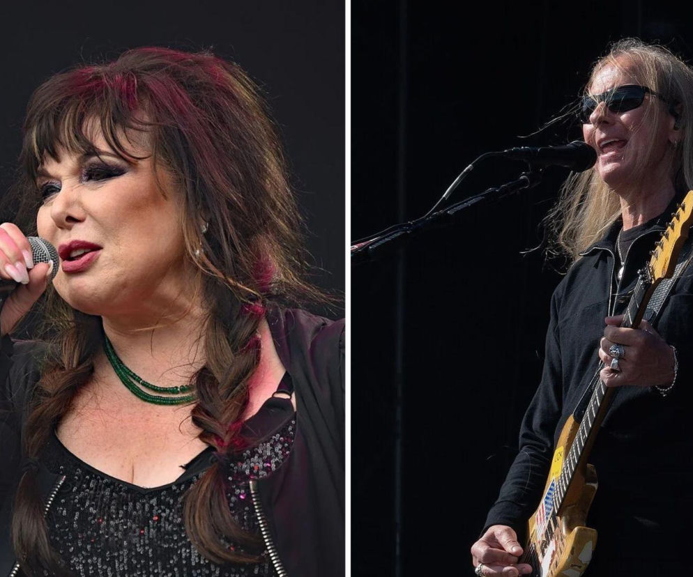 Ann Wilson z Heart śpiewa do mikrofonu. Obok Jerry Cantrell z Alice in Chains gra na gitarze. Czytaj na EskaRock.