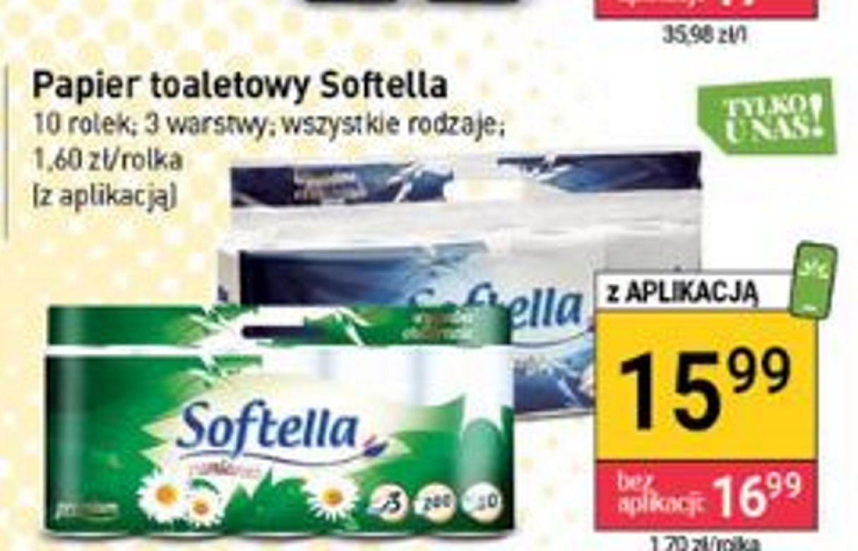 3-warstwowy papier toaletowy Softella 10 rolek za 15,99 zł z aplikacją