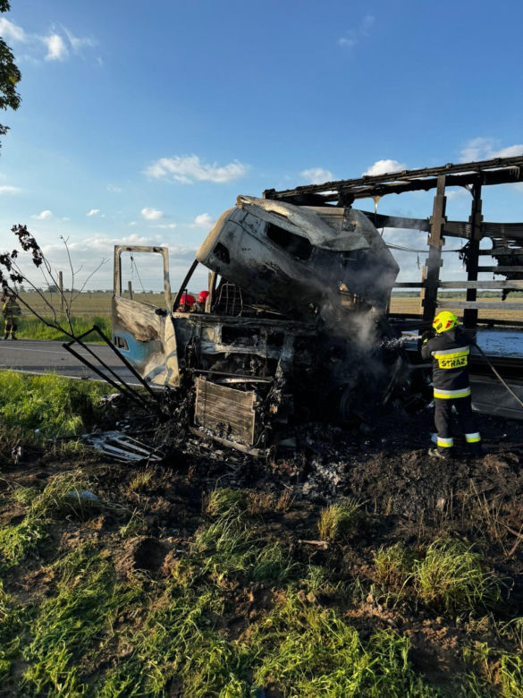 Płonąca ciężarówka i zmiażdżona osobówka. Straszny wypadek koło Świebodzina