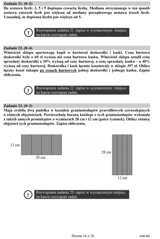 Egzamin gimnazjalny 2018 - część matematyczna