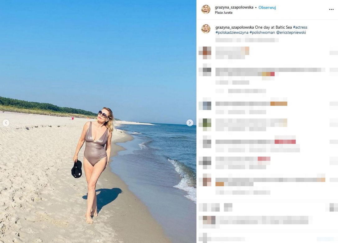 Grażyna Szapołowska na plaży w Juracie