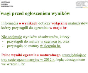 MATURA 2012 WYNIKI wstępne - ZOBACZ prezentację