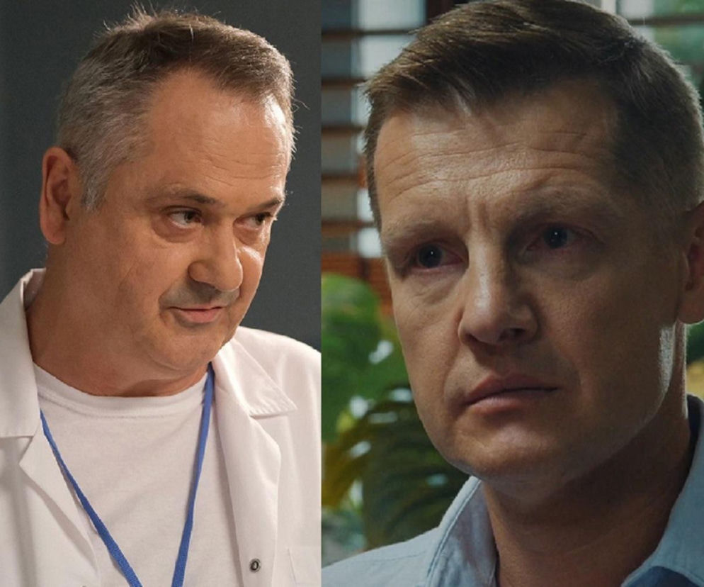 Lekarz (Wojciech Billip) w białym kitlu medycznym i Paweł (Rafał Mroczek) w jasnej koszuli patrzą w dal z poważnymi minami. Artykuł na Super Seriale opisuje dramatyczną diagnozę Franki i reakcję Pawła na wieść o jej chorobie.