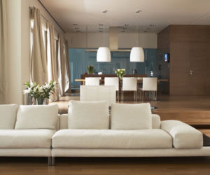 Biała sofa w salonie - wnętrze inspirujące