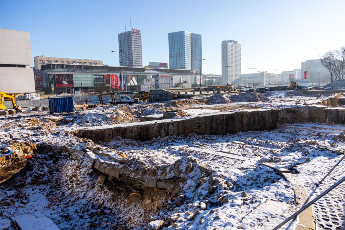 Budowa placu Centralnego w Warszawie, styczeń 2024 r.