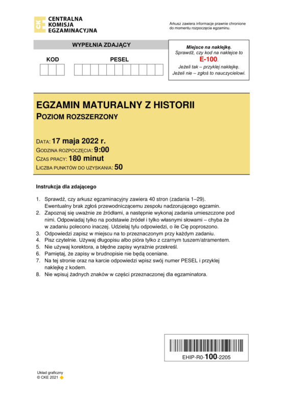 Matura 2022: historia rozszerzona. Arkusze CKE, zadania, pytania. Poziom rozszerzony