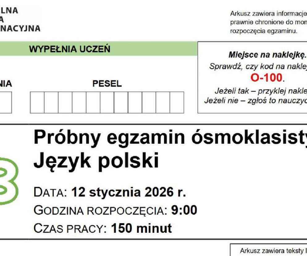 Próbny egzamin ósmoklasisty 2026: język polski. Odpowiedzi i arkusze CKE 12.01.2026