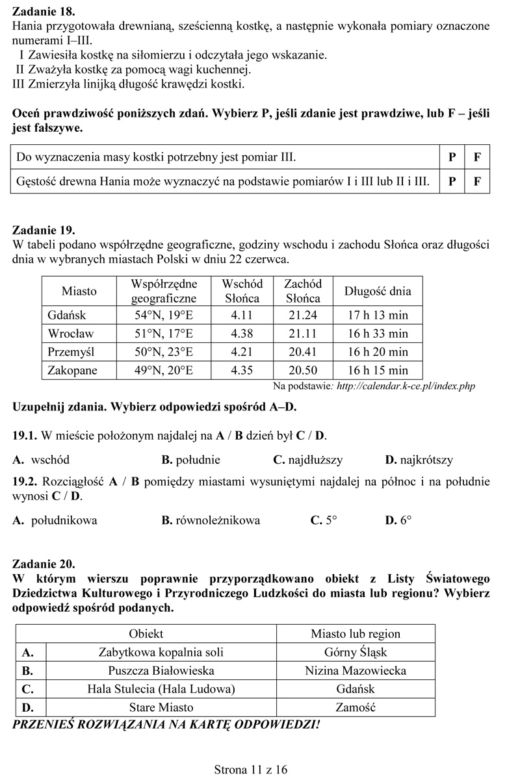 Próbny egzamin gimnazjalny - Przedmioty przyrodnicze