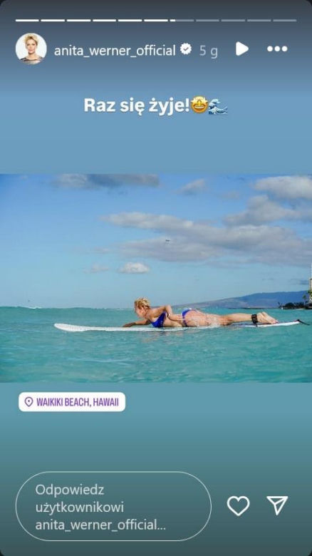 Hawaje, bikini i fale! Anita Werner zaskoczyła odważnym hobby