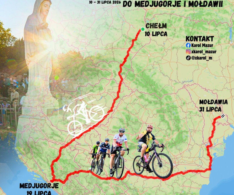 Plakat zapowiadający rowerową pielgrzymkę