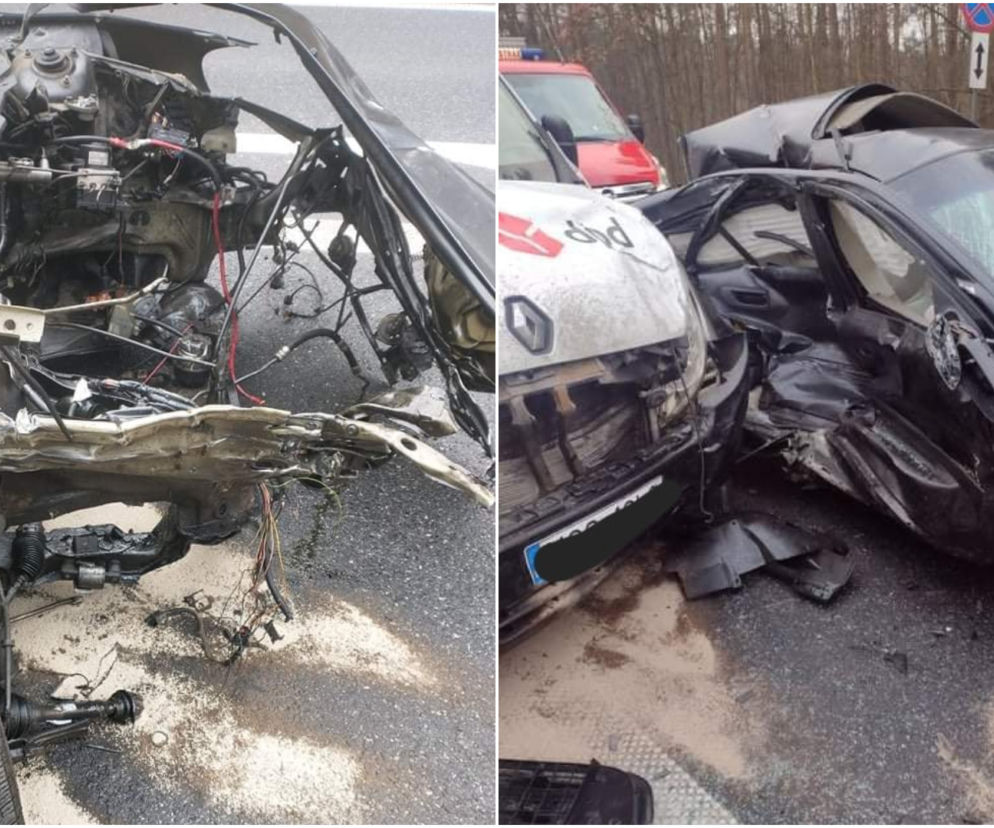 Potworny wypadek pod Płockiem! Volvo 18-latka zderzyło się czołowo z tirem i busem. DK 60 zablokowana
